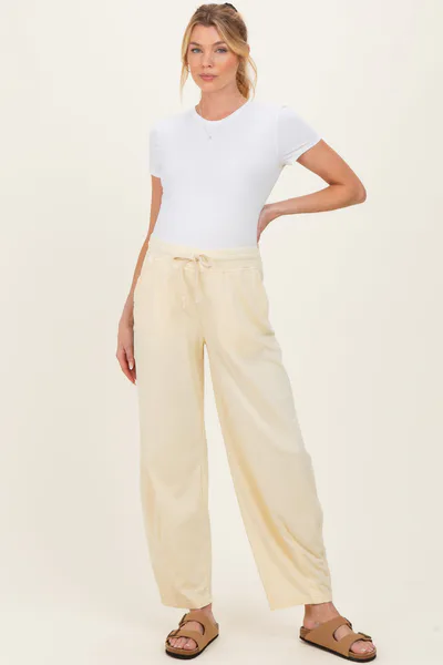 PinkBlush Yellow Mineral Wash Barrel Leg Maternity Lounge Pants