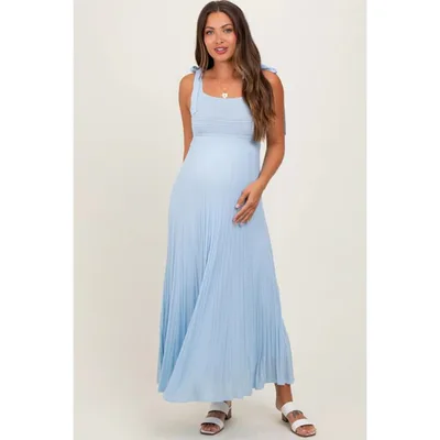 Target Pinkblush Light Blue Textured Knit Shoulder Tie Maternity Midi Dress Small