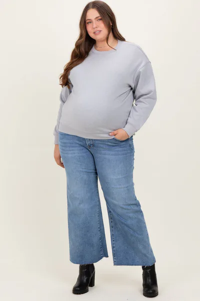 PinkBlush Blue Cut Hem Cropped Wide Leg Maternity Jeans