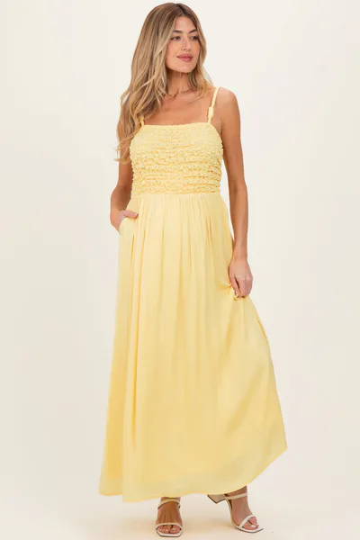 PinkBlush Banana Textured Smocked Maternity Maxi Dress