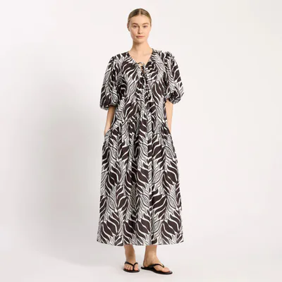 For The Creators Black Mono Palm Midi Dress