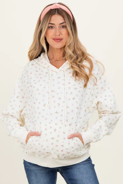 PinkBlush Pink Floral French Terry Maternity Hoodie