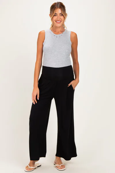 PinkBlush Black Wide Waist Band Maternity Wide Leg Maternity Pants