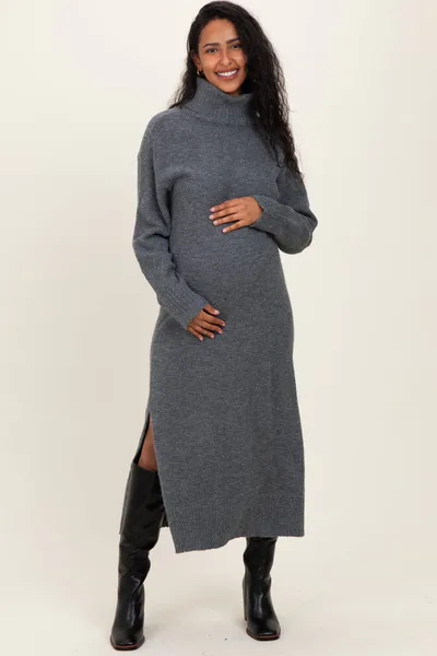 PinkBlush Charcoal Turtleneck Sweater Maternity Midi Dress