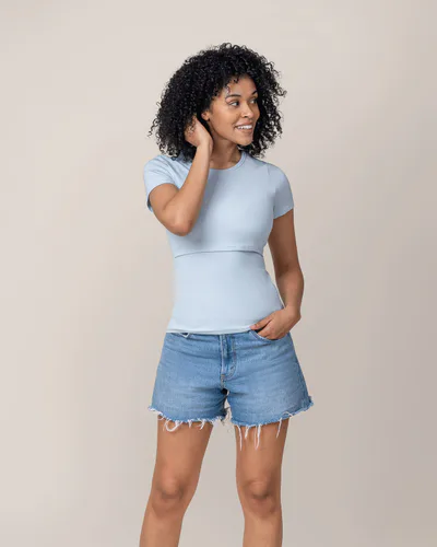 Kindred Bravely Ribbed Bamboo Crew Neck Nursing T-shirt | French Blue