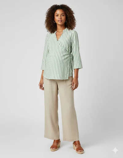 For The Creators Maternity Lia Shirt White and Green Stripe