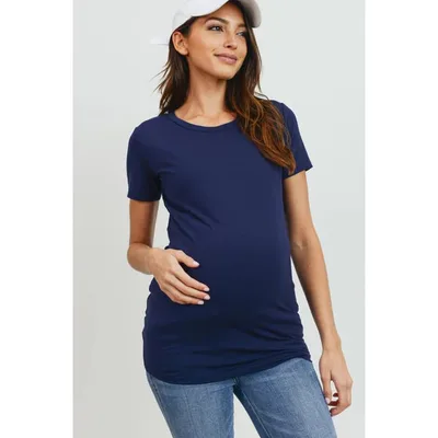 Target Hello Miz Women's Casual T-Shirt Short Sleeve Round Neck Maternity Top - Navy - Large