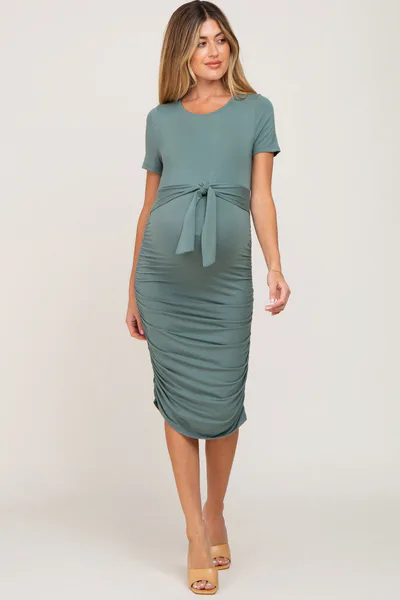 PinkBlush Olive Tie Waist Maternity Dress