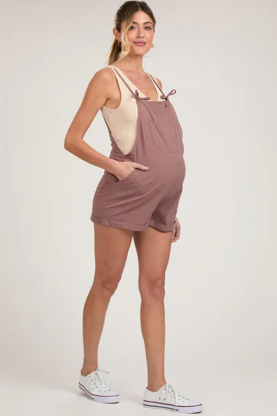 PinkBlush Mauve Front Pocket Maternity Short Overalls