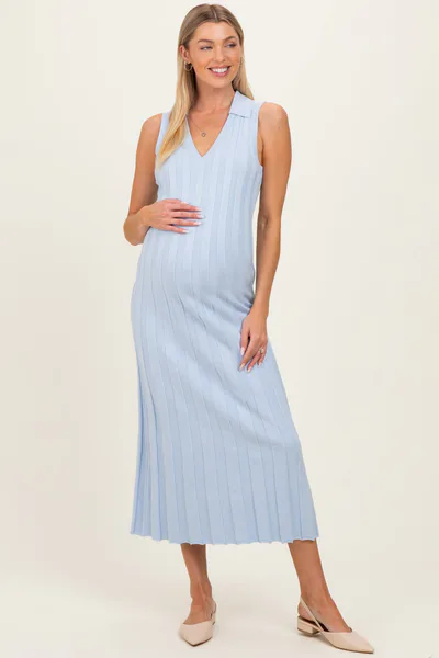 PinkBlush Sky Knit Collared Sleeveless Maternity Maxi Dress