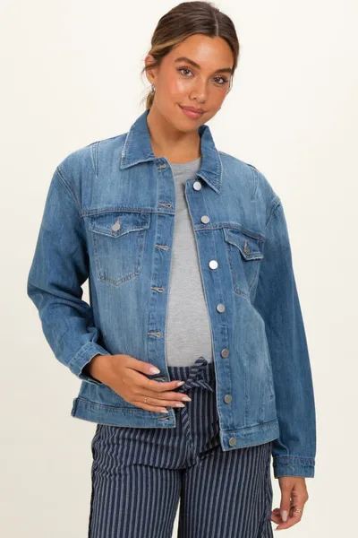 PinkBlush Medium Wash Oversized Maternity Denim Jackets