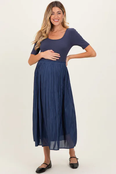 PinkBlush Navy Scoop Neck Pleated Skirt Ballet Maternity Dress