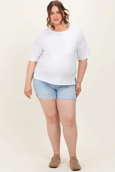 PinkBlush Light Blue Cuffed Raw Hem Maternity Plus Denim Shorts