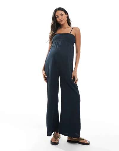 ASOS Mamalicious wide leg strappy jumpsuit in navy
