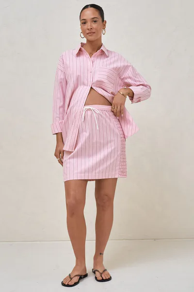 Bae the Label Stripe Theory Mini Skirt -Pink Stripe*