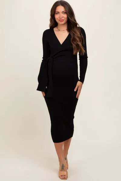 PinkBlush Black Long Sleeve Fitted Maternity Dress