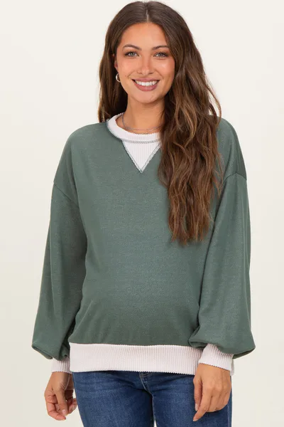 PinkBlush Olive French Terry Maternity Sweatshirt