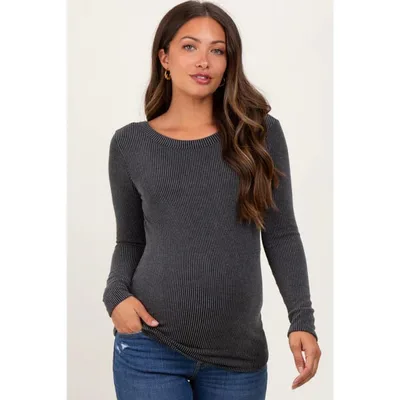Target Pinkblush Charcoal Ribbed Scoop Neck Long Sleeve Maternity Top Small