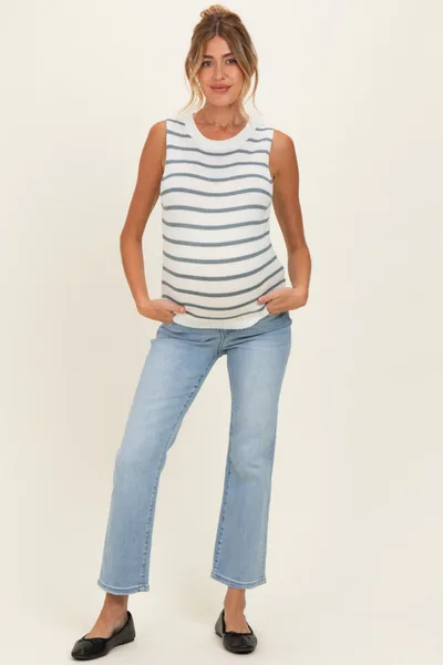 PinkBlush Light Blue Cropped Straight Leg Maternity Jeans