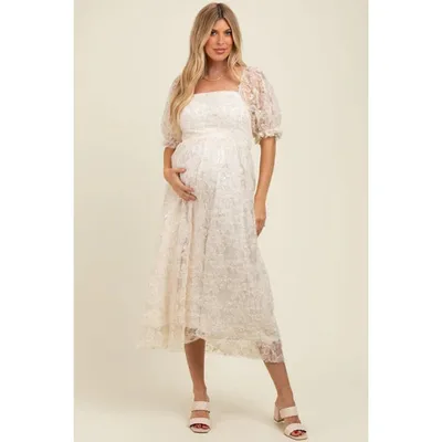 Target Pinkblush Cream Floral Mesh Overlay Tie Back Maternity Midi Dress Small