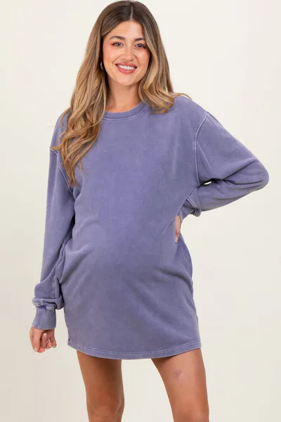 PinkBlush Light Blue Long Sleeve Oversized Sweatshirt Maternity Mini Dress
