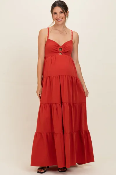 PinkBlush Terracotta Cutout Maternity Maxi Dress