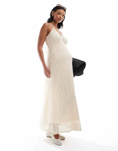 ASOS Vero Moda Maternity plunge front lace maxi dress in cream