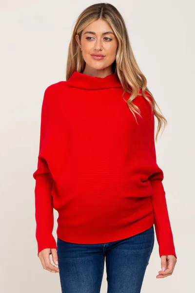 PinkBlush Red Funnel Neck Dolman Sleeve Maternity Sweater