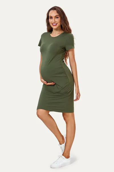 Summer Mae Women's Short Sleeve Ruched Maternity Dress