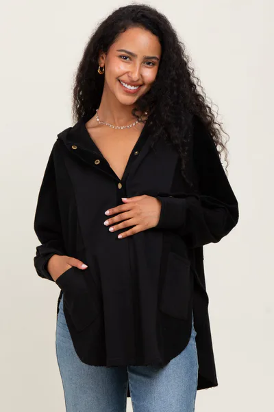 PinkBlush Black Corduroy Contrast Oversized Maternity Hoodie