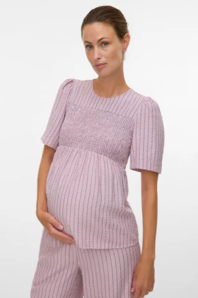 For The Creators Pink Gingham Peplum Maternity Top