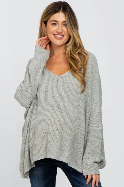 PinkBlush Grey Speckled Oversized Maternity Sweater