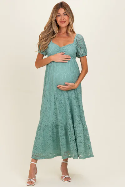 PinkBlush Sage Lace Maternity Maxi Dress