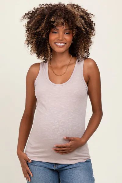 PinkBlush Taupe Ribbed Basic Maternity Tank Top