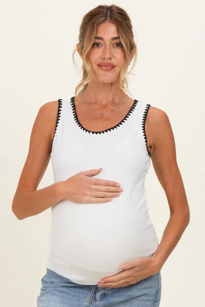 PinkBlush White Stitch Detail Maternity Sleeveless Top