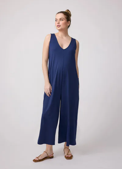 Ingrid & Isabel Wide-Leg Sleeveless Navy Maternity Jumpsuit