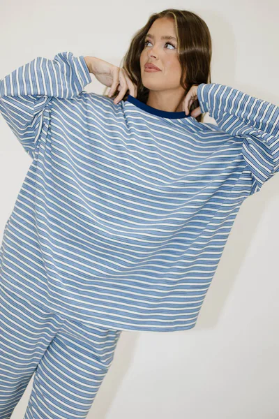 Worth Collective Naomi Striped Long Sleeve Top in Blue Multi - Bump Friendly