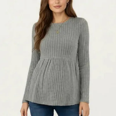 Target Anna-Kaci Women's Maternity Long Sleeve Ribbed Knit Top with Crew Neck and Empire Waist - Small, Gray