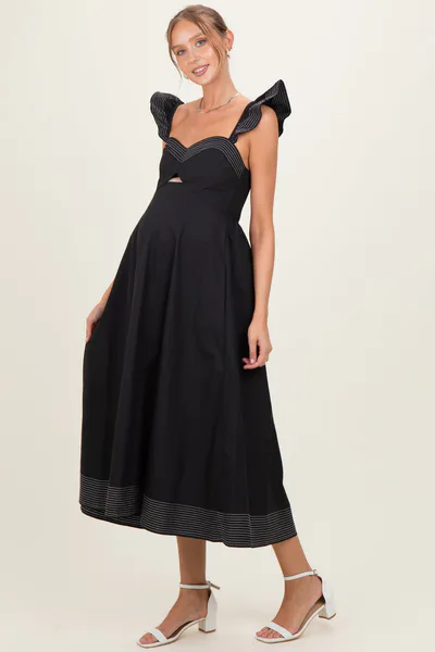 PinkBlush Black Cutout Seam Detail Maternity Midi Dress