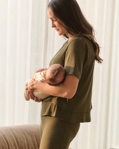Ripe Maternity Mike Rib Nursing Top  Khaki