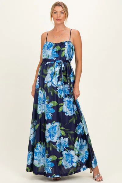 PinkBlush Navy Floral Waist Tie Maternity Maxi Dress