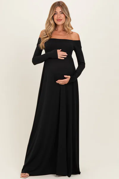 PinkBlush PinkBlush Black Off Shoulder Maternity Maxi Dress