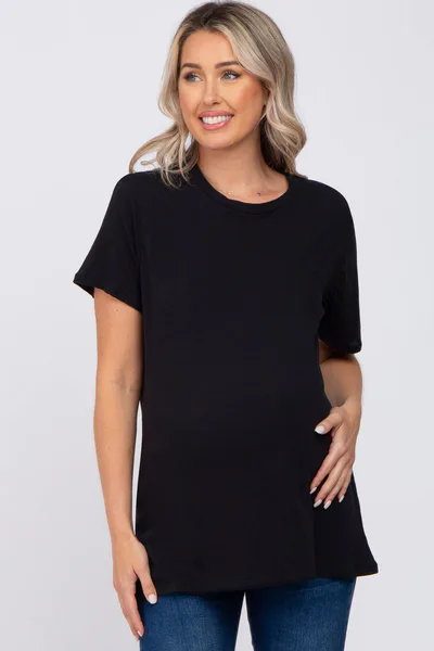 PinkBlush Black Oversized Short Sleeve Maternity Top