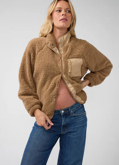 Ingrid & Isabel Relaxed Raglan Sleeve Maternity Sherpa Jacket