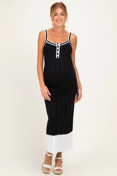 PinkBlush Black Ribbed Colorblock Sleeveless Maternity Maxi Dress
