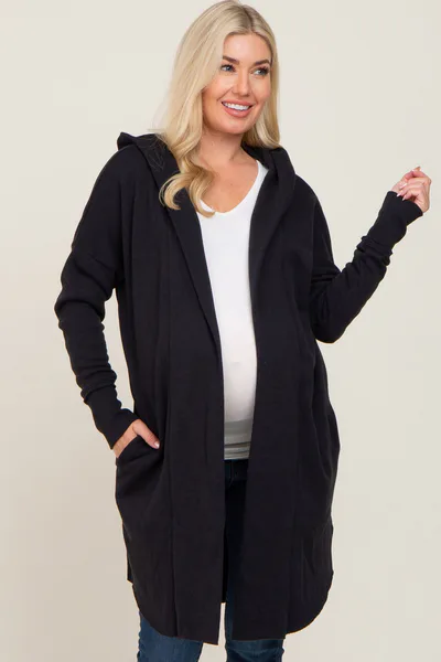 PinkBlush Black Hooded Long Maternity Cardigan