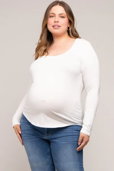 PinkBlush White Basic Long Sleeve Plus Maternity Top