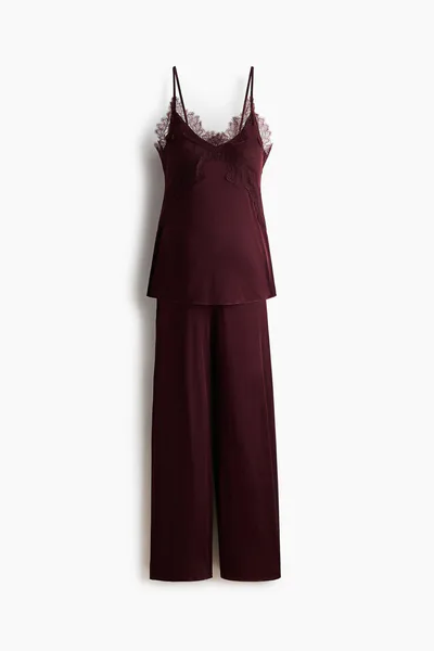 H&M MAMA Lace-Trimmed Jersey Pajamas