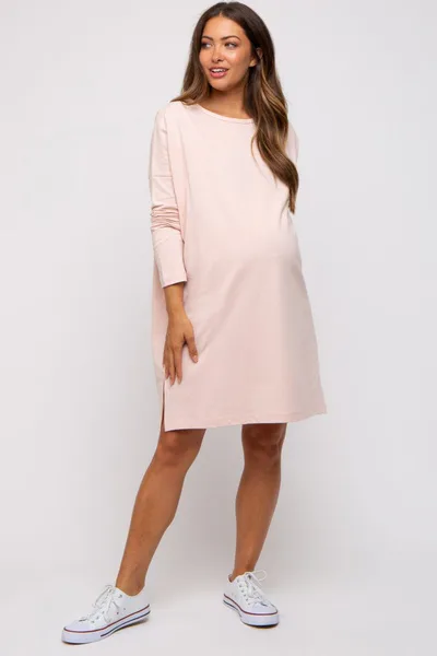 PinkBlush Light Pink Long Sleeve Maternity Shirt Dress