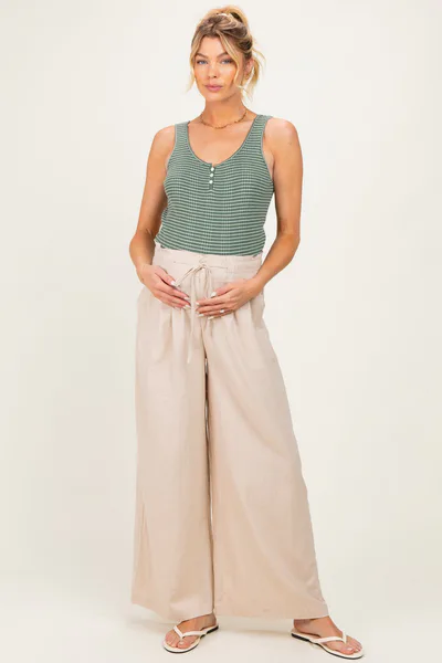 PinkBlush Natural Linen Wide Leg Maternity Pants